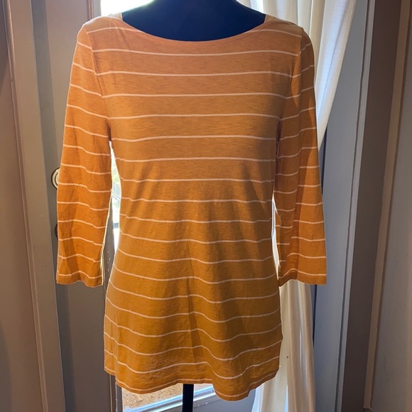 a.n.a Tops - a.n.a yellow gold & white striped womens shirt 3/4 length sleeves Size Medium